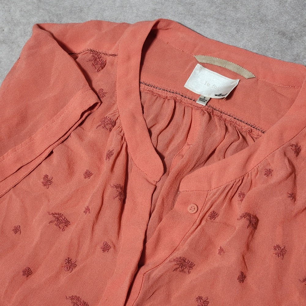 Wilfred Le Fou Aritzia Coral Pink 100% Silk Embroidered Tunic Blouse Dress Small